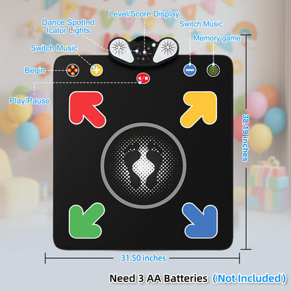 PLAMILOY Dance Mat for Kids - Light-up Electronic Rhythm Step Play Mat, Music Game Pad Toy for Girls Boys 3-12, Challenge Playmat Gift Built-in Songs, MP3 External Play, 5 Levels, Adjustable Volume