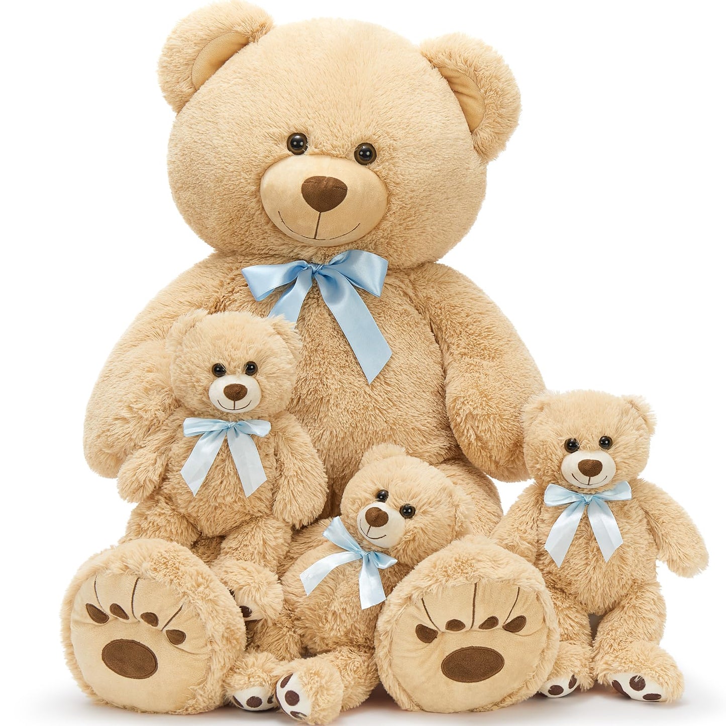 MorisMos Giant Teddy Bear Stuffed Animal with Baby Bears,35.4'' Big Mommy Stuffed Bear,3 Small Bulk Teddy Bear Stuffed Animals for Baby Shower Birthday, 4-Pack Brown Bear Toys for Kids Mom Girlfriends