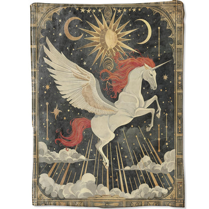 Unicorn Pegasus Blanket 50x60 in Birthday Gifts, Mythical Celestial Sun Moon Throw Blankets for Home Traveling Camping Car Decor, Comfort Fluffy Warm Throws, for Boys Kids Fantasy Lovers
