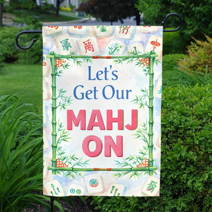 MAIANEY (12x18") Mahjong Garden Flag, Mahjong Welcome Garden Flag – Mahjong Gifts & Party Decor, Cute Mahj Porch Sign, Double Sided Outdoor Yard Flag for Game Night & Mahjong Lovers, Double Sided