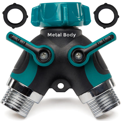 CARPATHEN Garden Hose Splitter 2Way - Heavy Duty Metal Body Durable 3/4" US Standard Garden Hose Splitter - Large Rubberized On/Off Levers - For Garden, Washing Machines, Indoor or Outdoor Faucets