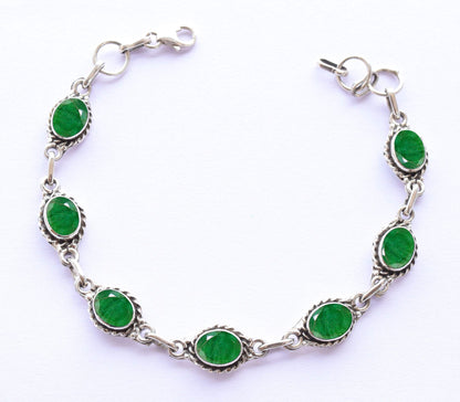 Avicrafts Emerald Stone Bracelets Silver Overlay For Women Girl Gifts - Gemstone Adjustable Handmade Link Bracelets For Her