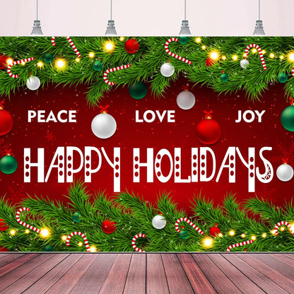 Happy Holidays Celebrate Backdrop Banner Peace Love Joy Happy Holidays Wall Hanging Decor Red Glittering Xmas Winter Holiday Party Photo Photography Prop Booth Background 70.9x47.2in-BECKTEN