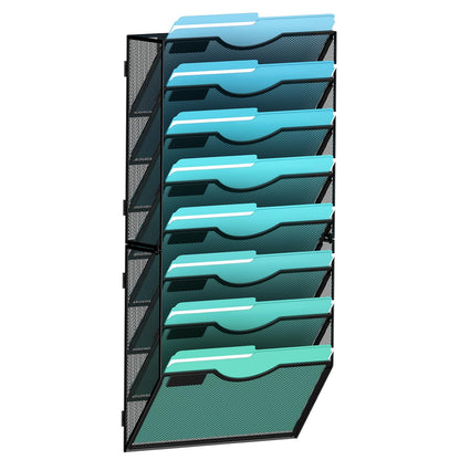Gawerk 8-Tier Wall File Organizer Hanging Wall File Holder Wall Mount Paper Folder Organize, Mesh Magazine Document Mail Organizer Wall Organizer for Office School Home, Black