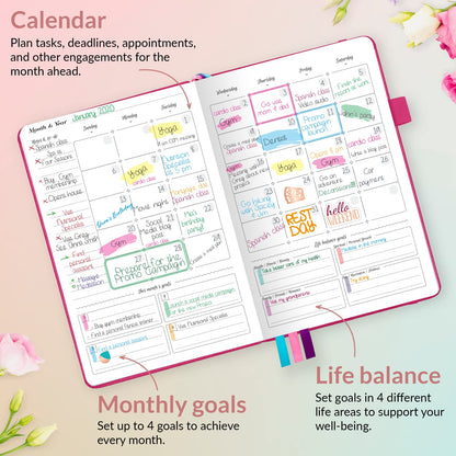 GoGirl Planner and Organizer for Women – Compact Size Weekly Planner, Goals Journal & Agenda to Improve Time Management, Productivity & Live Happier. Undated – Start Anytime, Lasts 1 Year – Hot Pink