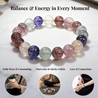 Dare to Mystic Multistone Healing Crystal Bracelet for Women Strawberry Quartz, Amethyst & Green Aventurine Beaded Bracelet, Balance & Renewal Energy Jewelry, Meaningful Gift