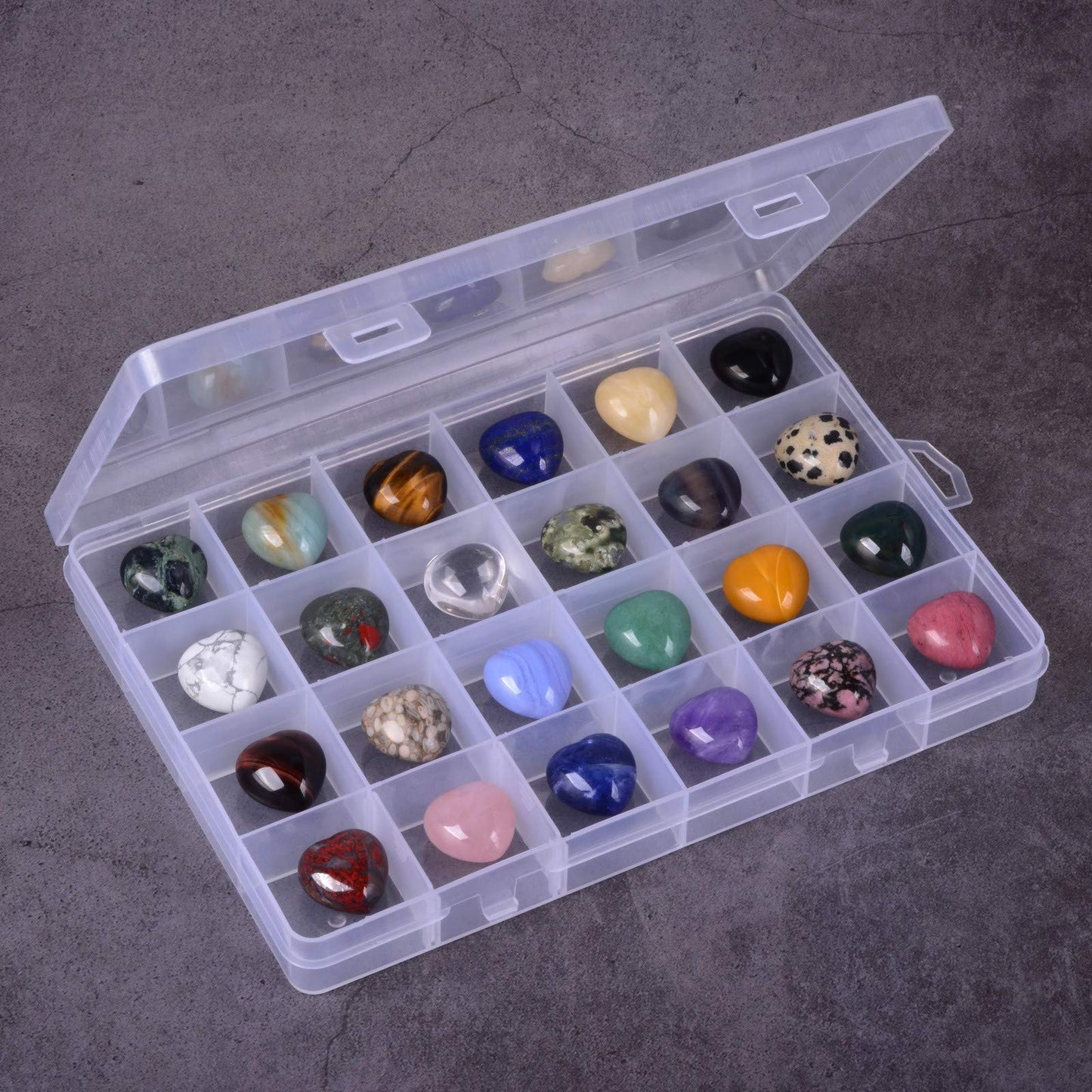 All Natural 20mm Mini Puffy Heart Assorted Gemstone Healing Crystal Pocket Stone Rock Collection Box (Pack of 24)