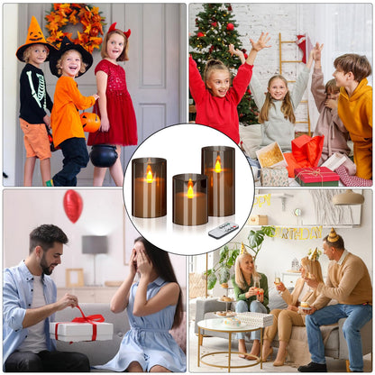 wemarry Flameless Candles 4" 5" 6" Acrylic Glass Pillars 3" Diameter Battery Operated Flickering Candles Include 8-Key Remote with Timer Function 400+ Hours (Gray, Warm Light 3 Pack)