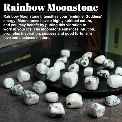 Crocon 1LB Rainbow Moonstone Tumbled Stones and Crystals Bulk 2000+ carats, Polished Stones - Rock Collection - vase Filler tumbles Crystals Healing Reiki - Gemstone Gifts, Fountain tumbles Size 20mm