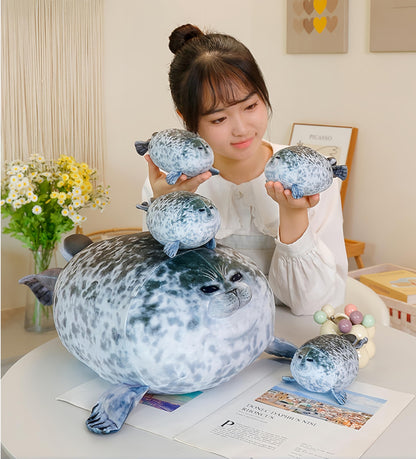 19.6Inch Chubby Blob Seal Pillow CuteSeal Plush with 4 Baby Seal Plushies in Her Tummy Soft Stuffed Cotton Plush Animal Toy Gift for Kids