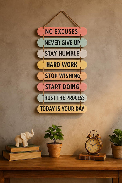 “Motivational Wall Decor for Bedroom & Office – Inspirational Quotes Wooden Hanging Sign for Kids Room, Study & Home Decor – Positive Wall Art (34x12 Inch)”