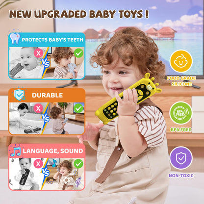 KIRALUMI Baby Remote Control Toy with Giraffes Silicone Cover - Educational Musical Baby Toddler Toys with Realistic Play, Lights, and Sounds - 6, 9, 12, 18 Month Boys Girls Toys Gift