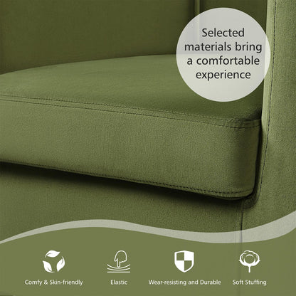 Yaheetech Velvet Accent Chair, Modern and Comfortable Armchairs, Upholstered Barrel Sofa Chair for Living Room Bedroom Waiting Room, Olive Green