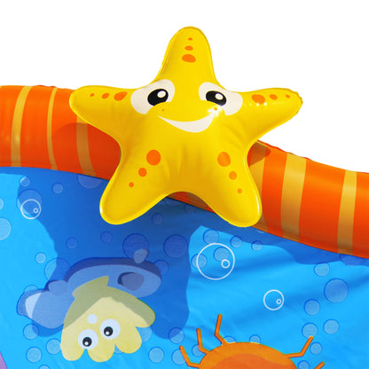 BANZAI Splash Pad Toddler Water Play Mat, 58 in Outdoor Kids Sprinkler Mat with 3D Sea Characters, Baby Splash Pad for Backyard Summer Fun