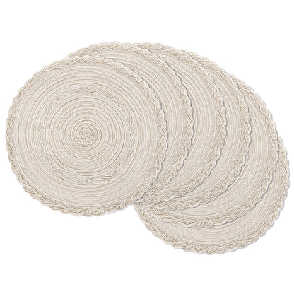 SHACOS Round Placemats Set of 6 Boho Braided Bordered Place Mats 15 inch for Dining Tables Wedding Holiday Party (Ivory Bordered, 6)