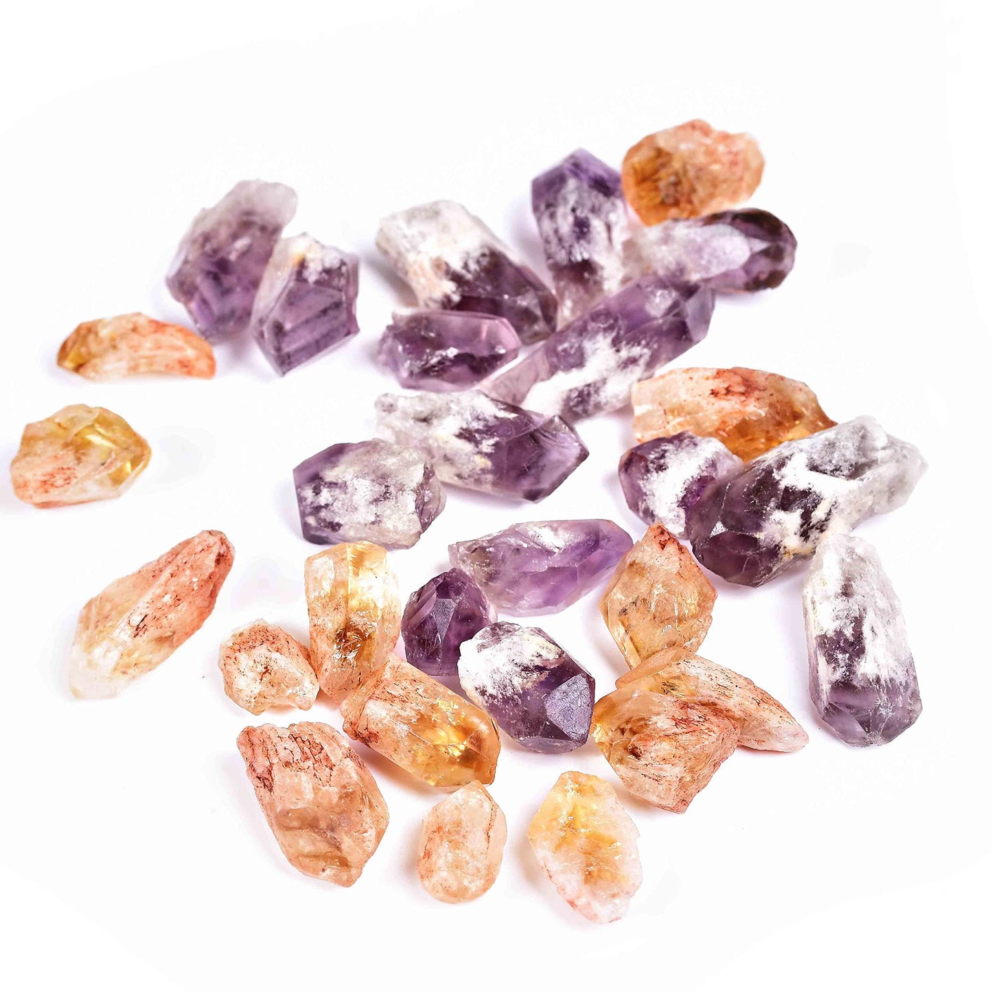 JIC Gem 24-30Pcs 0.4-0.5 Lbs Rough Natural Citrine Crystal and Amethyst Crystal Point Bulk,Raw Citrine Amethyst Crystals Healing Stones,Raw Ctrine and Amethyst Crystal Chips Bulk