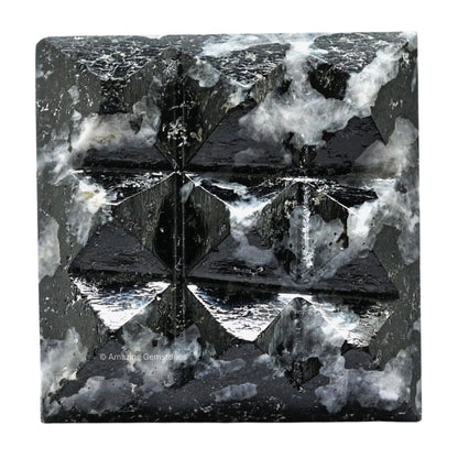 Amazing Gemstone Black & White Tourmaline Crystal with 9 Pyramid Plate Bottom - 1" Mini Pyramid Figurine of Natural Stone Pyramid for Meditation, Reiki, Chakra Balancing Vastu Pooja & Crystal Grids