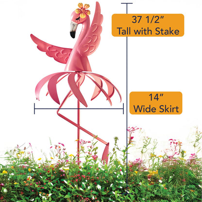 Bits and Pieces Pink Flamingo Wind Spinner - 38 Inch Outdoor Garden Decoration Rust-Resistant Windspinner Windmill Yard Art