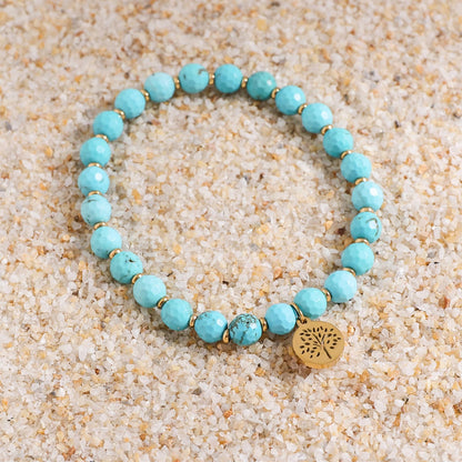 TaYolnFaSo Natural Turquoise Stretch Bracelet Stainless Steel Handmade Tree of Life Charm Turquoise Beaded Jewelry Gift for Women Men