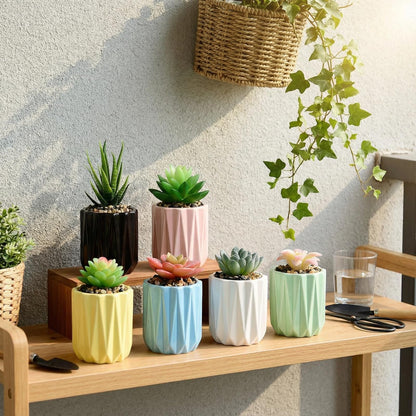 SUSOYAOCHEN Succulent Plant Pots Ceramic Plant Pots and Drainage Hole Bonsai Planter Small Flower Pots for Indoor Outdoor Use for Home Office Garden Decoration,Plants Not Included (White)
