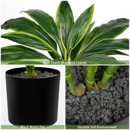 Oairse Artificial Plants Indoor with Pot, 18.1" Fake Potted Plants Medium Artificial Dracaena Plant in Black Pot Faux Tropical Plants for Bathroom Living Room Office Desk Shelf Decor