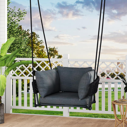 DAYAOUTDOOR Single Porch Swings Chair with Cushions, Hanging Rope Swing, Hanging Chair for Bedroom, Hammock Chairs Swing Indoor & Outdoor, Macrame Hanging Swinging, Patio, Balcony, Dark Grey