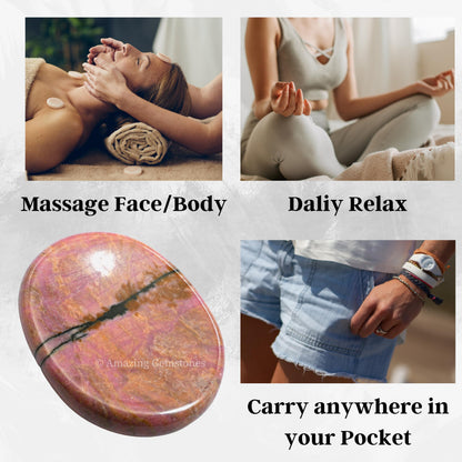 Amazing Gemstone Rhodonite Worry Stone - Pink Crystal for Stress Relief & Meditation