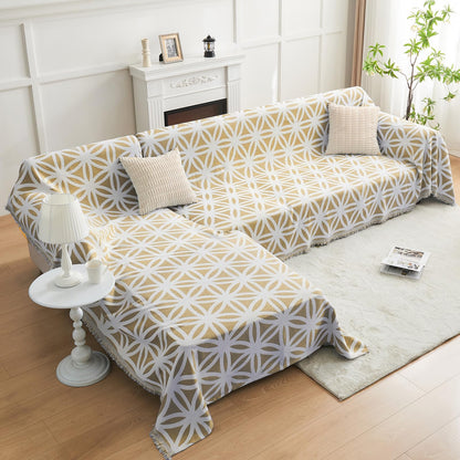 LOMAO Couch Cover Sofa Covers for 3 Cushion Sectional Couch Covers L Shape Couch Cover with Tassel Sofa Protector Washable Reversible Chenille Sofa Slipcover for Pet (1-Khaki,Large(71 * 118))