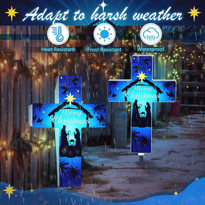 Yousoontic Christmas Garden Stake Solar Lighted Holy Night Outdoor Solar Religious Yard Decorations Light up Rustic Cross Stake Decor for Patio Yard Decoration (Merry Christmas)