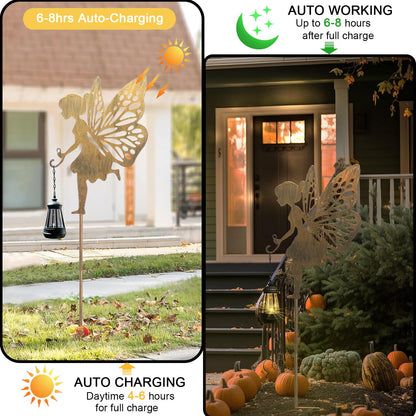Limygus Solar Fairy Garden Decor, Metal Running Fairy Statues Stakes, Outdoor Waterproof Garden Ornament for Patio, Lawn, Yard, Housewarming Gift for Gardening Mom Grandma