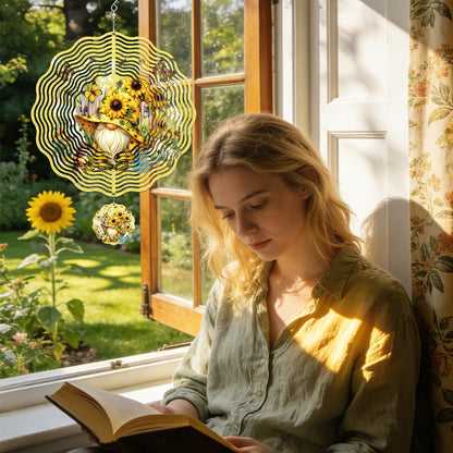 LIRAVENO Metal Wind Spinners Outdoor - 3D Kinetic Art Hanging Ornaments Sunflower Gnome Wind Spinner Patio Lawn Garden Yard Balcony Indoor Home Decor Gnomes Gifts for Women Mom Grandma Wife Friends