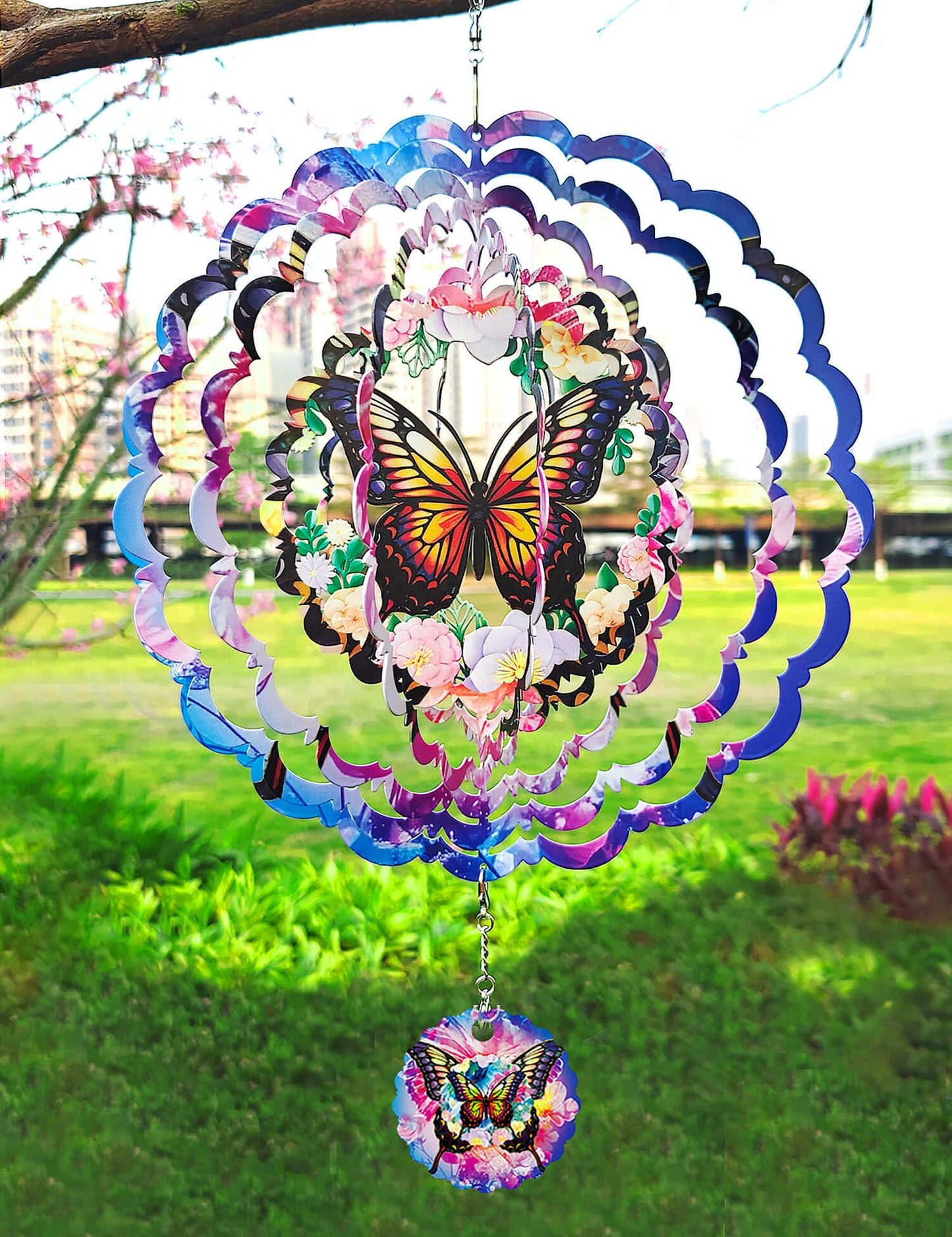 Wind Spinner Butterfly - 12In Laser Cut Stainless Steel Wind Spinners Outdoor, 3D Kinetic Hanging Sculpture, Rustproof Metal Garden Decor Yard Art, Unique Gift for Women, Men, Holidays