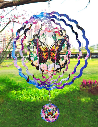 Wind Spinner Butterfly - 12In Laser Cut Stainless Steel Wind Spinners Outdoor, 3D Kinetic Hanging Sculpture, Rustproof Metal Garden Decor Yard Art, Unique Gift for Women, Men, Holidays