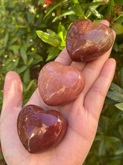 Strawberry Quartz Gemstone Hearts, Polished Strawberry Quartz Puffy Hearts, Strawberry Quartz Crystal Palm Stone, Strawberry Quartz Healing Crystal Hearts (1 Heart)