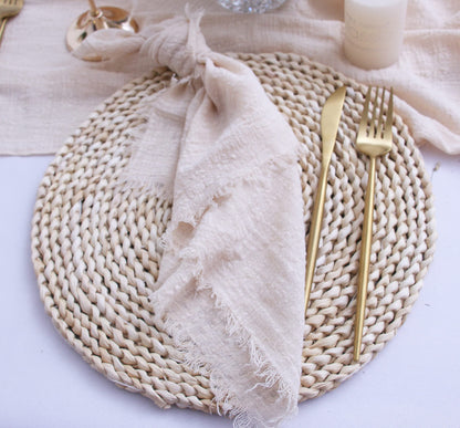 Fall Cloth Napkins with Fringe Set of 12,100% Soft Cotton,Washable Gauze Napkins Great for Weddings Decorative,Dinner Parties,Family Everyday Use (12 Pack, Beige)