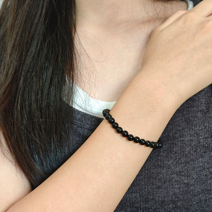 CHCCOYE 6mm Natural Healing Gemstone Bracelet Handmade Yoga Stretch Elastic Bracelet Stress Relief Crystal Jewelry for Men and Women (6mm, Black Onyx)