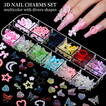 FANDAMEI Nail Charms, Nail Rhinestones Kit with 8 Boxes of Nail Gems, 3D Charms for Nails, Colorful Clear Flatback Rhinestones, Charms Y2K for Nails, Multi Shape Pearls Jewels for Crafts