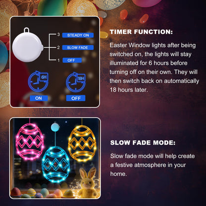 LYUBASA 3 Pack Easter Window Lights Decorations with Timer, Battery Powered Hanging Pink Yellow Blue Lighted Egg Shaped Sucker LED Lamp for 2026 Holiday Indoor Home Decor