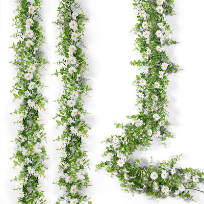 Norme 2 Pcs 6 Ft Artificial Daisy Garland with 100 Fake Flowers Hanging Vine Spring Garland Floral for Decorating Wedding Baby Shower Summer Window Mantle Staircase Farmhouse Table Centerpiece(White)