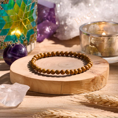 Bivei Wood Grain Jasper-Steady Growth-4mm Beaded Bracelets for Women Handmade Semi Precious Natural Stone Stretch Elastic Jewelry Yoga Protection Gifts
