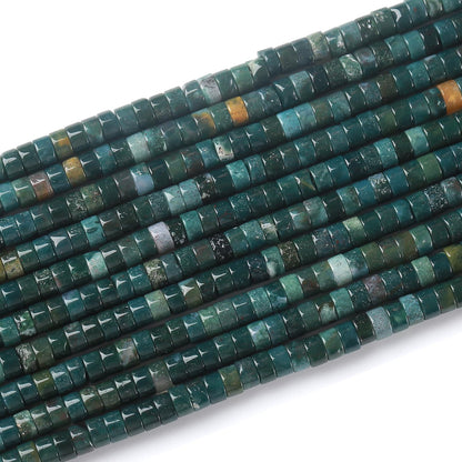 150pcs 2x4mm Natural Moss Agates Stone Tube Shape Beads Loose Flat Round Cylinder Flat Spacer Green Stone Beads for Bracelet Earrings Jewelry Making