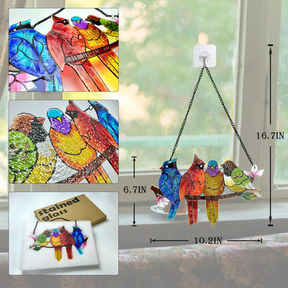 DASTOLL Stained Glass Window Hanging - Birds on A Branch Suncatcher for Window Doors Home Decoration, Valentine's Day Mother's Day Birthday Bird Lover Gifts for Women, Men, and Mom Grandma