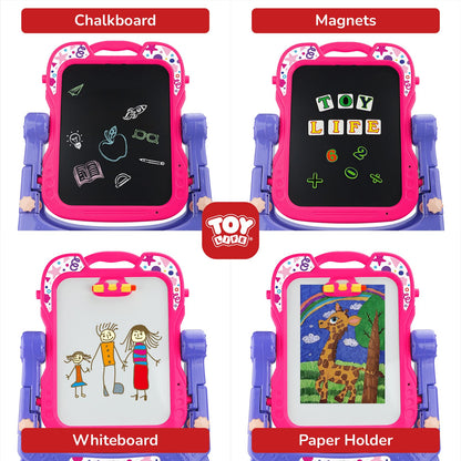 STEAM Life Art Easel for Kids, Double-Sided 4In1 Toddler Easel with Rotable Magnetic Chalkboard & White Drawing Board, Height Adjustable with Magnetic Letters & Numbers Gifts for Boys and Girls
