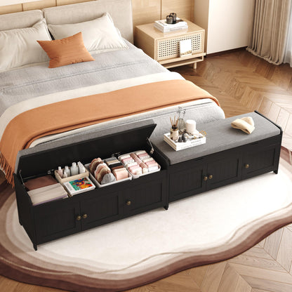 HOMEFORT 41.3" Shoe Bench with Lift Top Storage, Entryway Bench with Cushioned Seat, Wooden End of Bed Bench, Shoe Cabinet Bench with Hidden Storage Space, for Bedroom, Hallway,Black