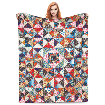 Printed Abstract Floral Boho Patchwork Throw Blanket Ultra Soft Cozy Flannel Fleece Blanket Fuzzy Warm Lightweight Bedding for Couch Sofa Chair Bed Living Room Bedroom Decor,50"X40"