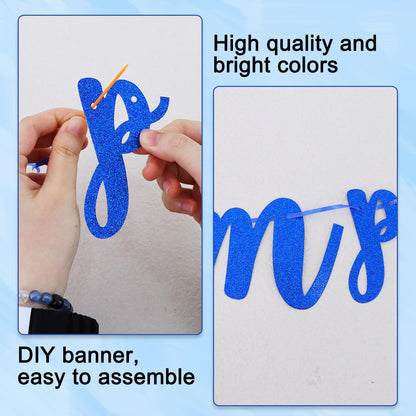 BEISHIDA Glitter Blue 116 PCS A-Z DIY Letter Banner Kit Make Your Own Banner，Including 111 Letters and Numbers 3 Rope and 2 Threading Device,Customized for Birthday Graduation Wedding Party Decor