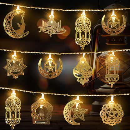 Hying 30 LED Ramadan String Lights Moon Star Eid Lights for Eid Mubarak Decorations, LED Eid Hanging Lantern String Light Battery Operated Ramadan Fairy Lights for Home Ramadan Party Decorations