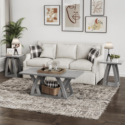 FROMJBEST End Tables Living Room, Side Table Beside Sofa, Nightstand for Bedroom, Couch Side Table with Shelf, Modern End Table for Living Room, Grey End Table