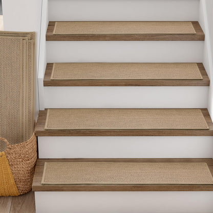 RIOLAND Linen Carpet Stair Treads for Wooden Steps Indoor 9" x 36" Non Slip Stair Runner for Wood Stair Peel and Stick Stair Rugs for Kids Elders and Dogs, 15 Pack