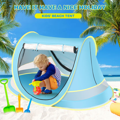 Baby Beach Tent, Pop Up Toddler Travel Tent for Boys or Girls, Sun Shade for Toddler Camping, Infant Portable Sun Shade, Summer Beach Baby (Blue Baby Tent)